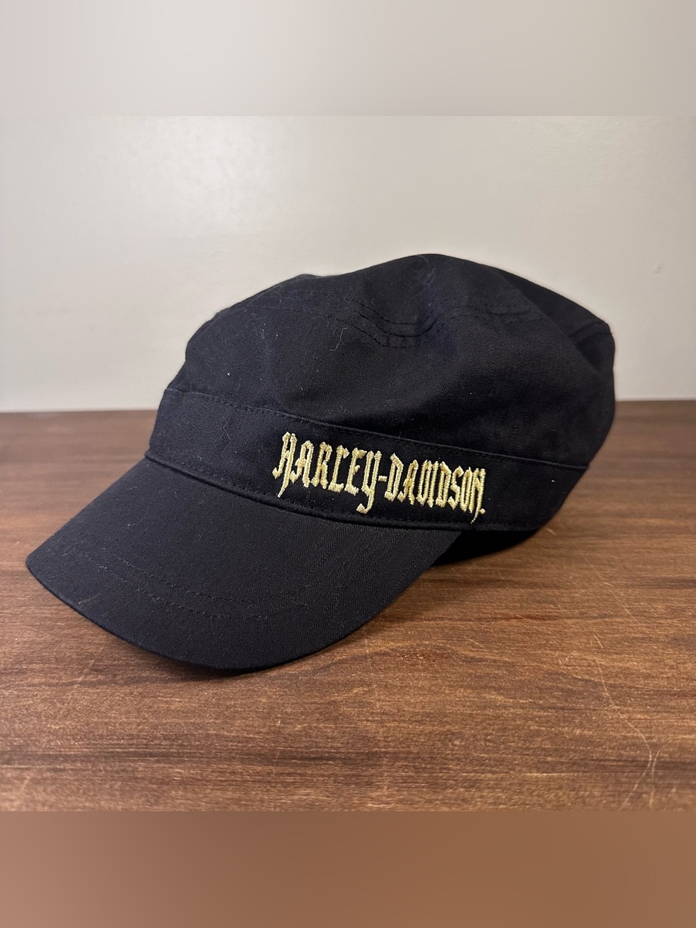 Harley Davidson Women’s Military Style Painter's Cap Adjustable Gold Spell Out